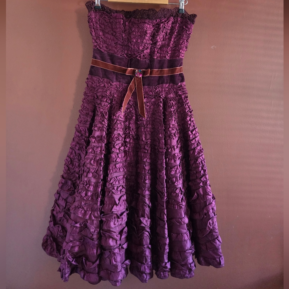 Dolce & Gabbana Ruched Strapless Dress Purple Velvet Belt IT 40 / US 4
